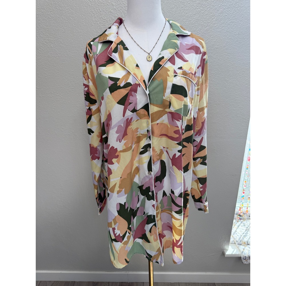 Joie Abstract Floral Pajama Shirt | Colorful Lounge Button Up Top Size M‎
